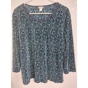 Christopher & Banks Womens Size XL Long Sleeve Blue Black Blouse Polyester
